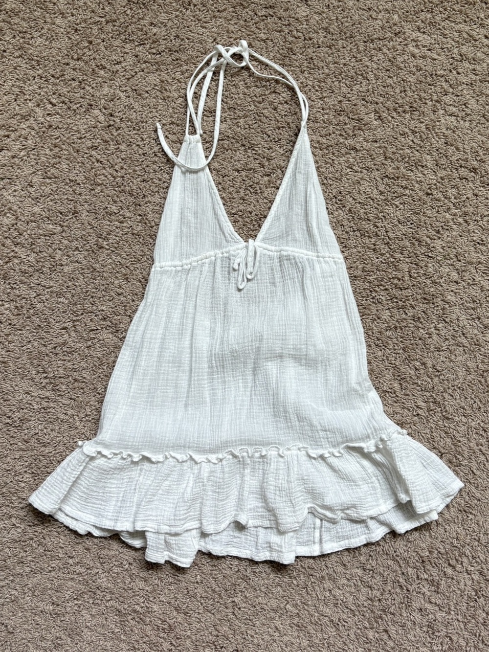 Hollister Ruched White Cover Up Mini Dress with Ruffles Size XS Like New
